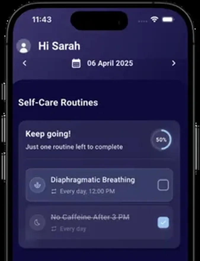 The JawSense app's routines screen on a phone
