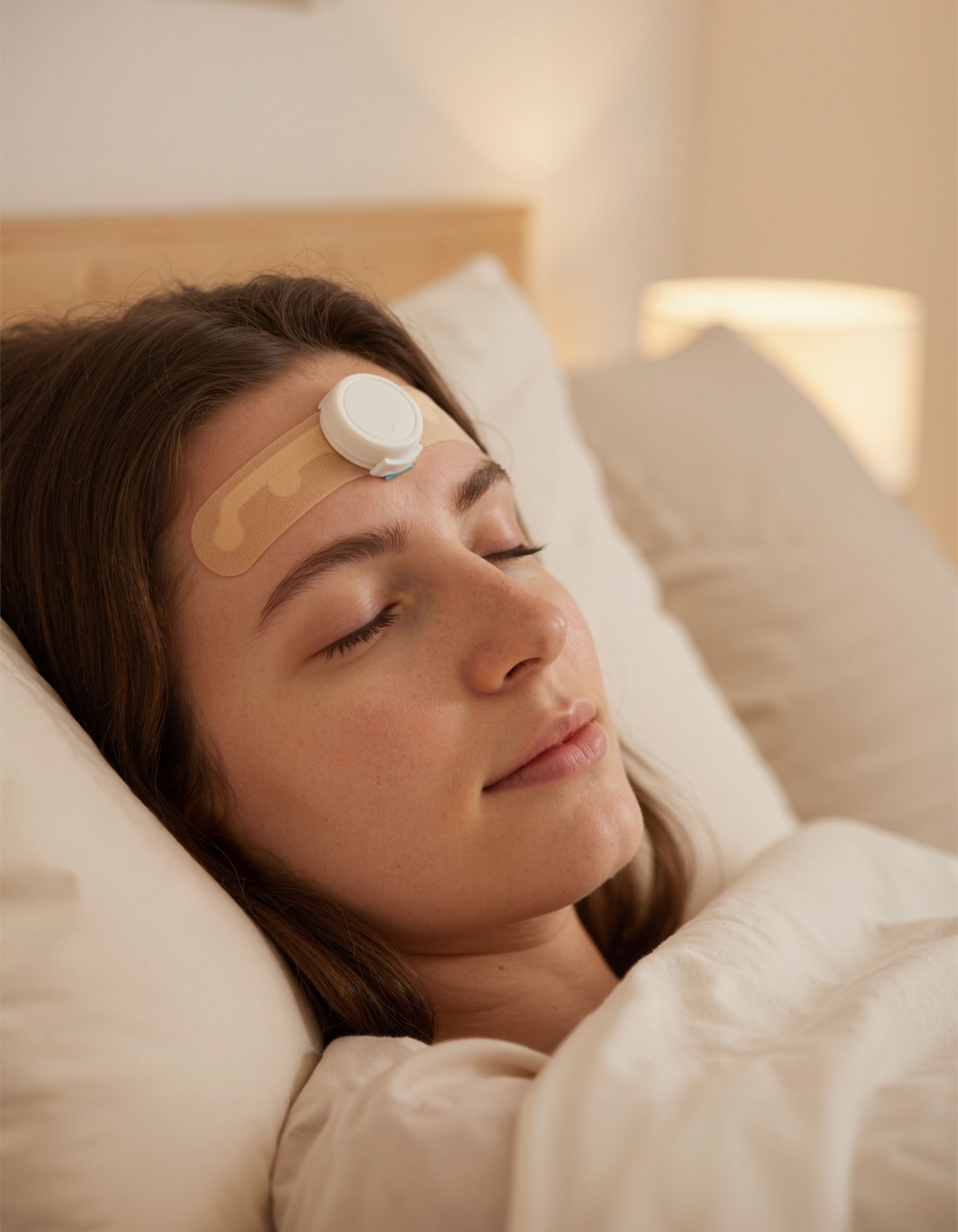 Woman sleeping with JawSense ONE for sleep tracking