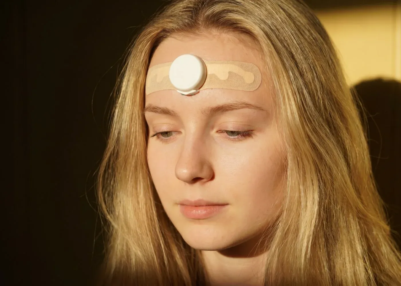 Awake, wearing the JawSense ONE sensor